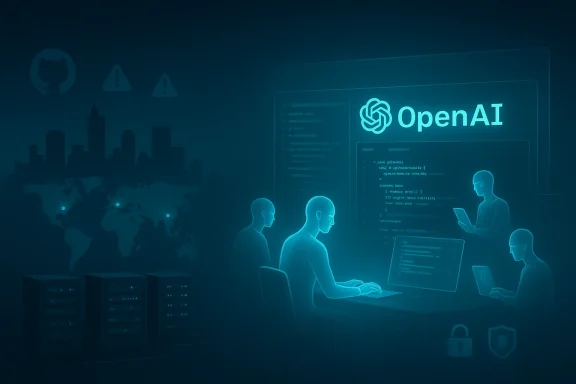 OpenAI engineers code AI software in a high-tech global data center.