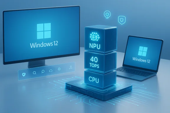 Windows 12 PCs showcase an AI NPU with 40 TOPS performance.