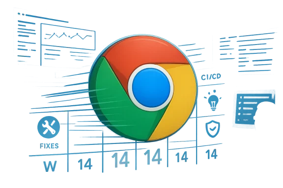 The Chrome logo spins on a blue, tech-inspired backdrop.
