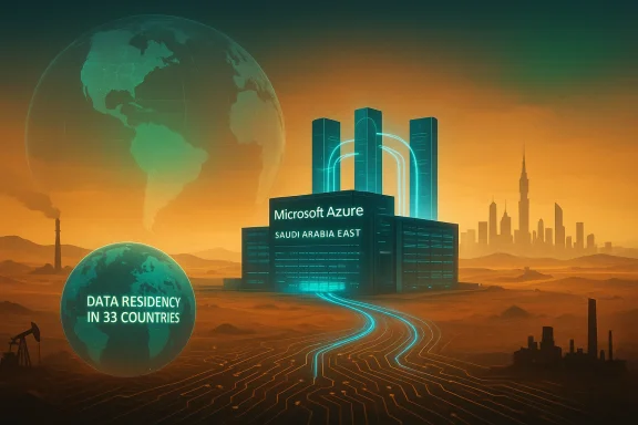 Microsoft Azure data center in Saudi Arabia East with data residency in 33 countries.