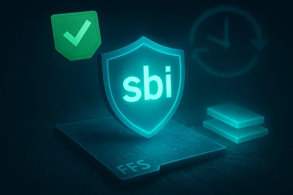 Glowing shield with “sbi” atop a circuit board, symbolizing cybersecurity.