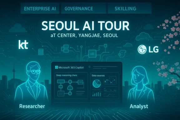 Seoul AI Tour banner showing researchers and analysts exploring AI at Center, Yangjae.