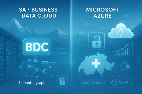 Split-screen illustration of SAP Business Data Cloud and Microsoft Azure with data graph and cloud icons.