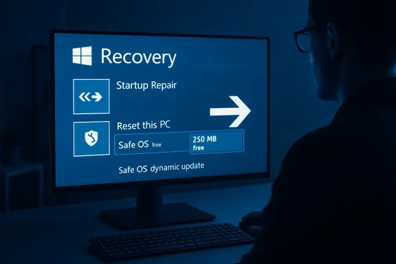 A person views a Windows Recovery screen offering Startup Repair and Reset this PC.