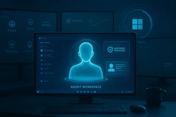 Blue holographic avatar on a futuristic agent workspace dashboard.