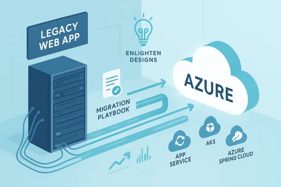 Legacy web app migrating to Azure cloud via a migration playbook.