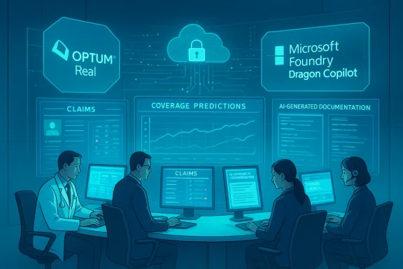 A team of clinicians and analysts monitor AI-driven claims, coverage predictions, and docs in a secure cloud room.
