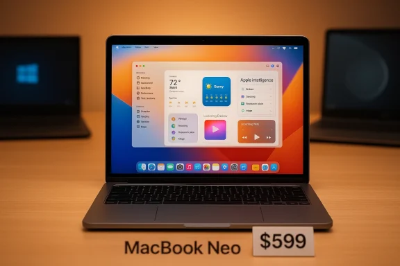 MacBook Neo on display with a $599 price tag.