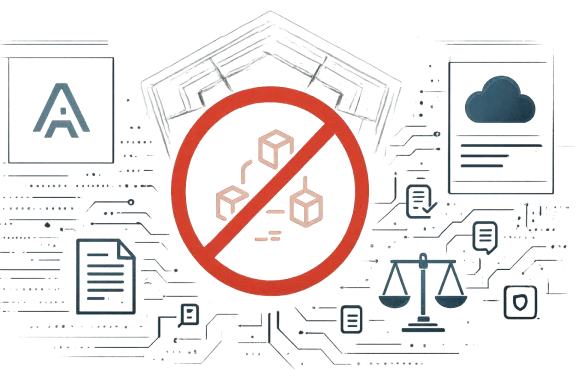 No blockchain symbol over cube icons on a circuit-board background.