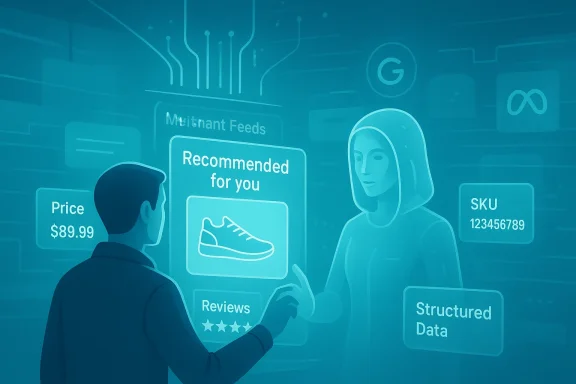 A shopper and an AI assistant review a shoe recommendation on a holographic interface.