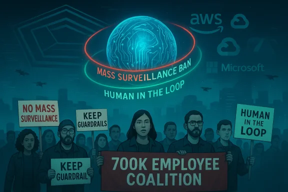 Protesters demand a mass surveillance ban and human-in-the-loop oversight.