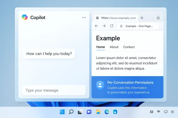 Split-screen interface: Copilot chat on the left and a sample website on the right.