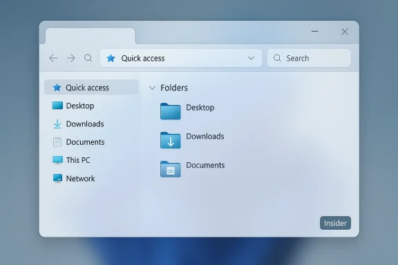 A light blue Windows-style file explorer window showing Quick access and folders like Desktop, Downloads, Documents.