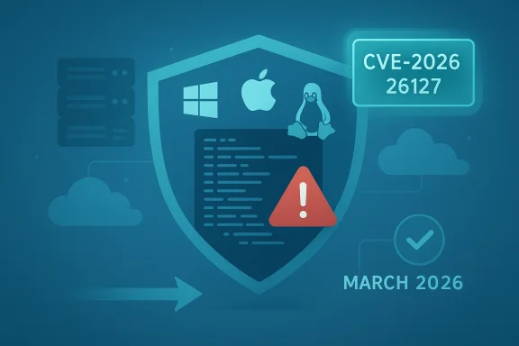 Blue security shield featuring Windows and Linux icons with a CVE-2026 warning.