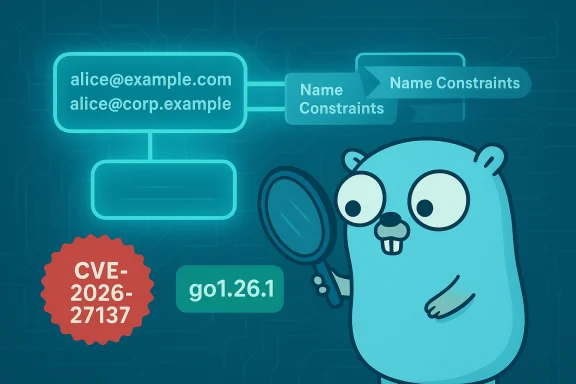 Go gopher investigates a certificate bug: CVE-2026-27137 in go1.26.1 Name Constraints.