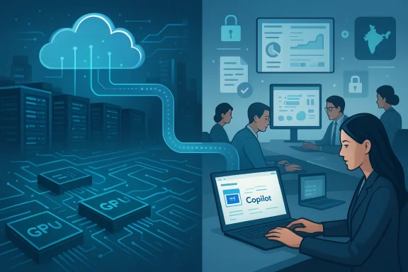 Cloud computing links data centers to a team of engineers working on AI copilots.