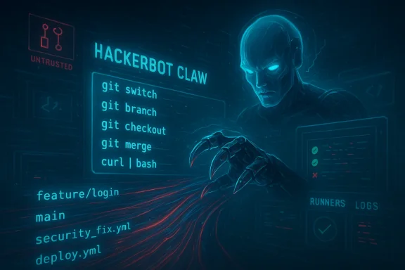 A neon cyber-hacker with glowing eyes and clawed hands typing code on a digital display.