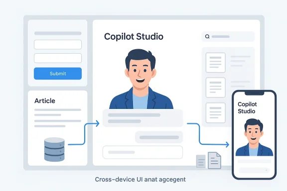 Copilot Studio UI design displayed across desktop and mobile screens.