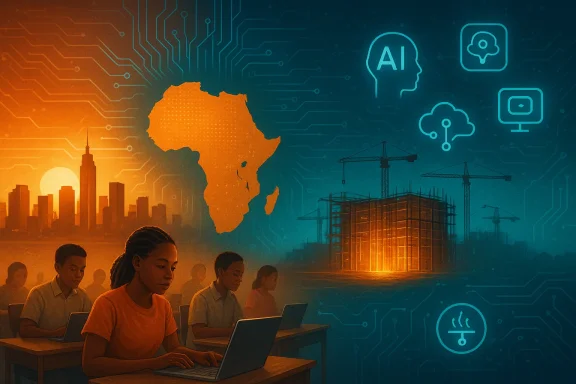 Students in a classroom coding on laptops as Africa's AI-powered future rises.