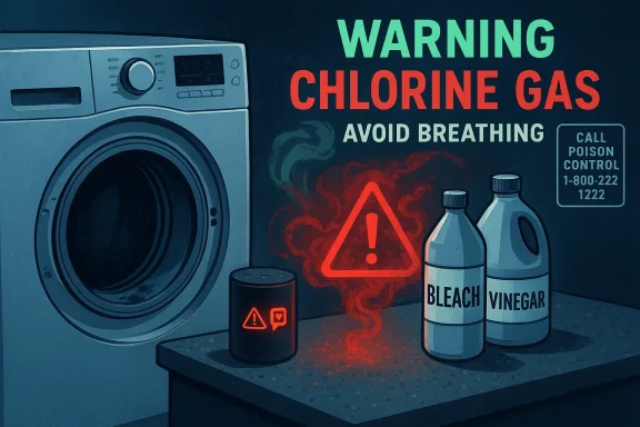 Warning: chlorine gas hazard; avoid breathing near bleach and vinegar.