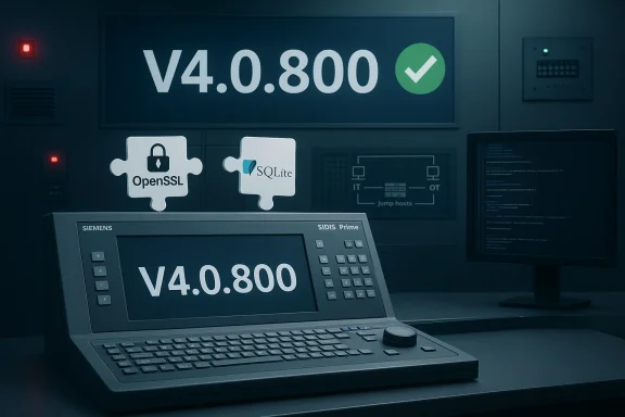 A control-room workstation shows software version V4.0.800 with OpenSSL and SQLite logos.