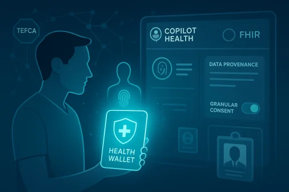 A person uses a health wallet to access a biometric-enabled health dashboard.