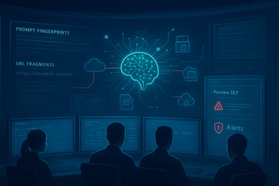 Security analysts monitor screens as a glowing brain network lights up the data.