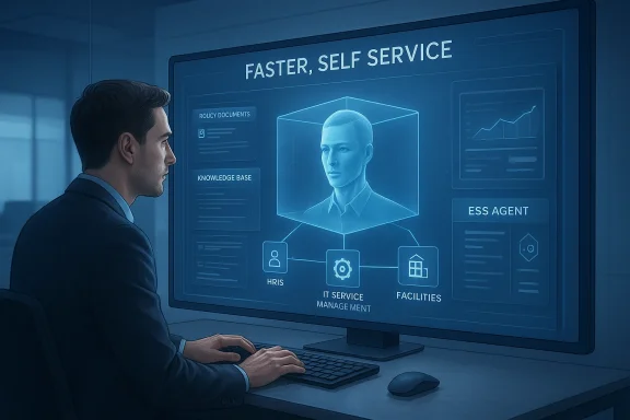 A businessman uses a futuristic holographic self-service dashboard.