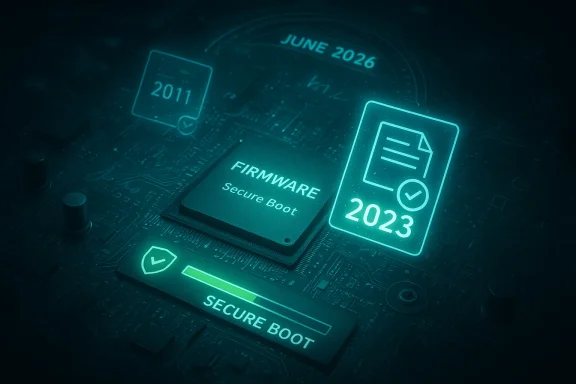 Glowing circuit board highlighting firmware and secure-boot indicators.