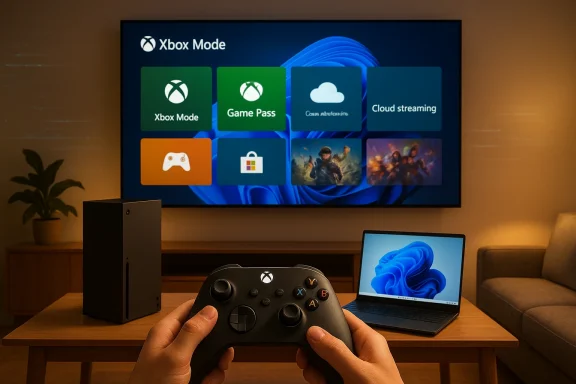 Cozy living room setup with Xbox console, big screen, and a person using a controller.