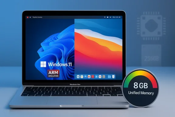 MacBook running Windows 11 ARM emulation with 8GB unified memory.