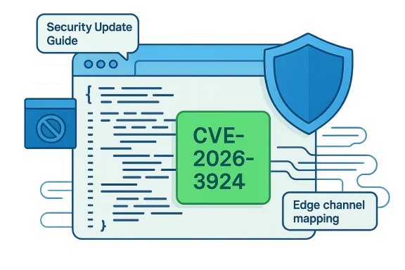 Security update guide highlighting CVE-2026-3924 and edge-channel mapping.