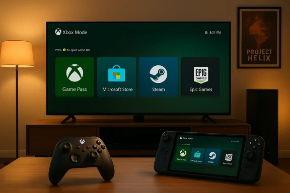Cozy living room gaming setup with Xbox UI on the TV and a handheld console nearby. Cozy living room gaming setup with Xbox UI on the TV and a handheld console nearby.