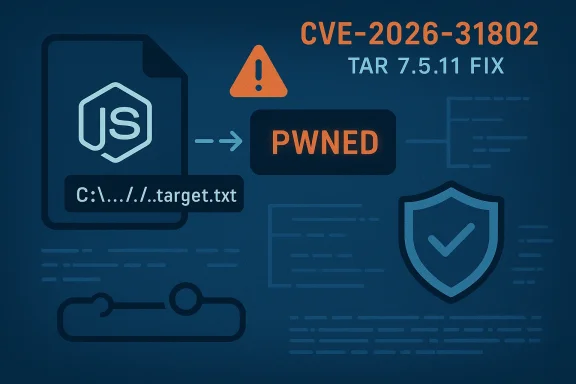 CVE-2026-31802 exploit shown with PWND badge and target.txt path.