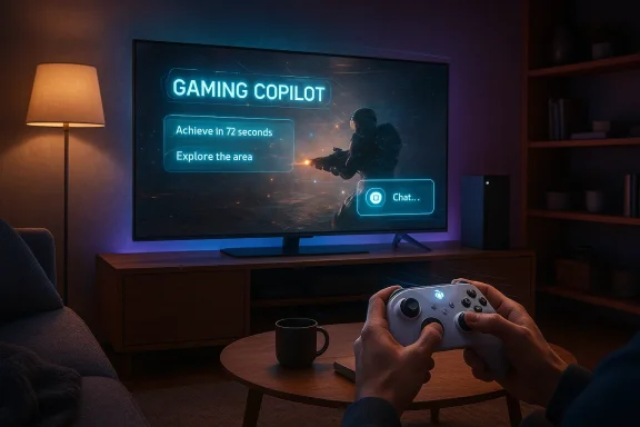 A person plays a neon-lit game on a large TV in a cozy living room.