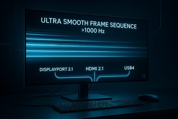 Monitor displays Ultra Smooth Frame Sequence >1000 Hz with DisplayPort 2.1, HDMI 2.1, USB4.