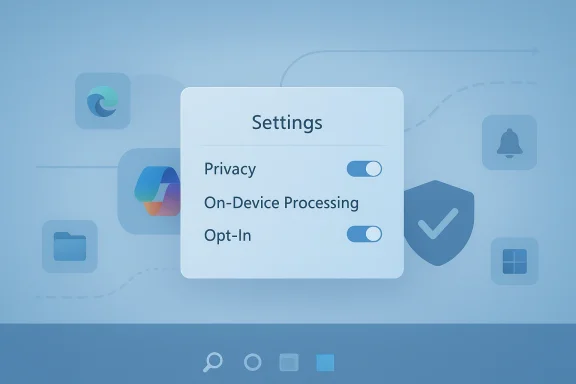 Blue-toned UI showing a Settings panel with Privacy and Opt-In toggles.