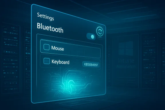 Neon blue Bluetooth settings panel with toggle and options for Mouse and Keyboard.