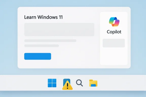 Windows 11 learning page graphic with Copilot branding on a light blue background.