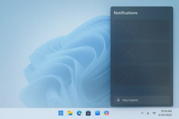 Windows 11 desktop background with a “Notifications” panel displayed on the right.