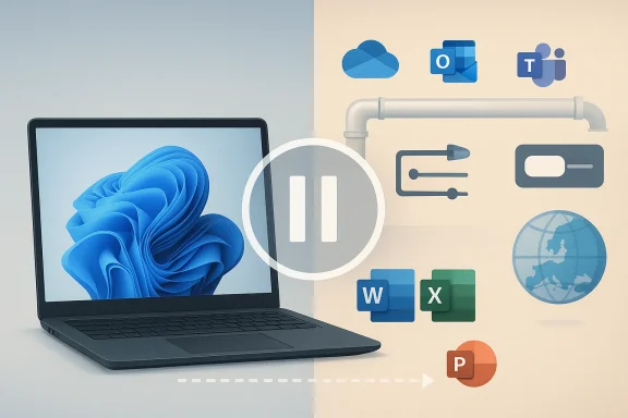 Laptop with Windows II icon and office apps on a cloud, illustrating data backup and productivity.