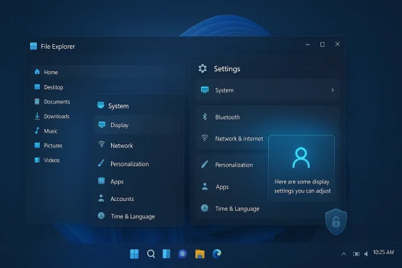 Windows-style settings app with File Explorer open, showing System, Bluetooth, Network & internet menus.