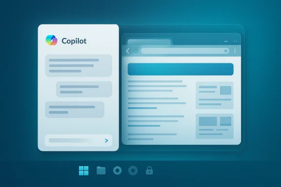 Microsoft Copilot UI shown on dual tablet screens with teal gradient background.