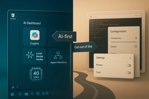 Futuristic AI dashboard with settings and configuration dialogs on multiple screens.