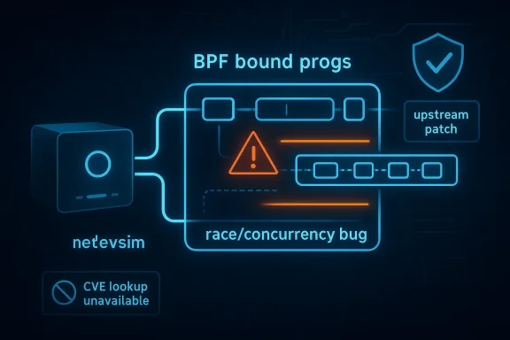 Neon cybersecurity graphic showing BPF bound progs race/concurrency bug with upstream patch warnings. Neon cybersecurity graphic showing BPF bound progs race/concurrency bug with upstream patch warnings.