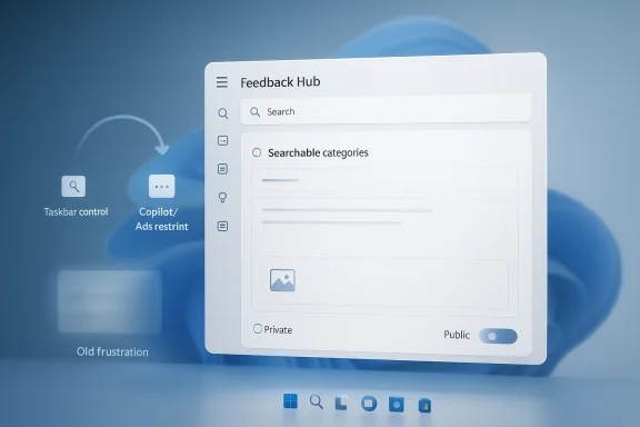 Futuristic “Feedback Hub” interface displayed on a blue holographic desktop background.