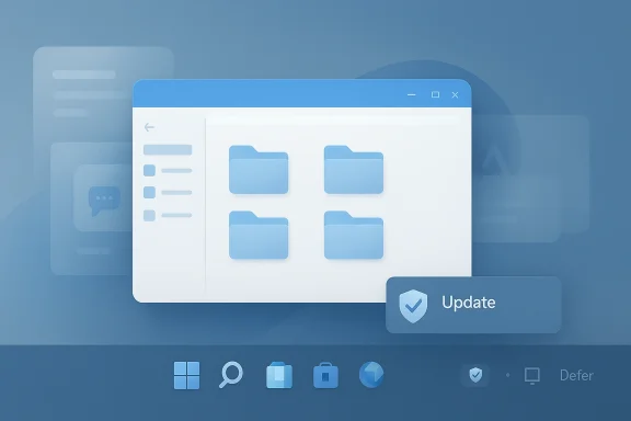 Software update UI showing two file folders and an “Update” button on a desktop screen.