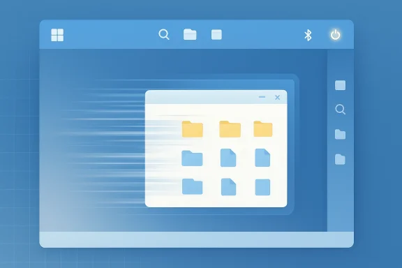 Blue computer window with icons showing files and folders on a digital interface.