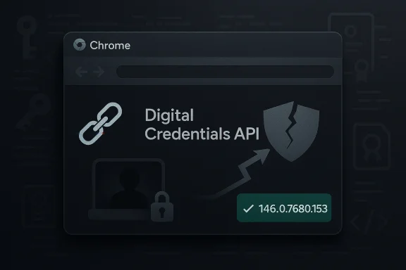 Chrome browser showing “Digital Credentials API” with a security shield and a verified IP address.