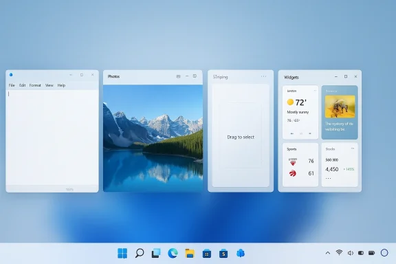 Windows desktop showing Photos, a blank Drag-to-select card, 5Triping, and Widgets panels.